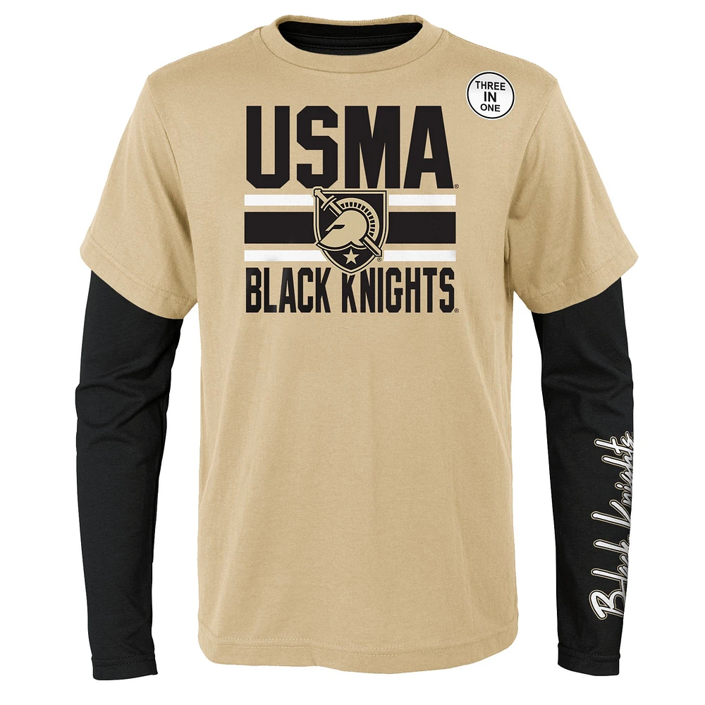 Preschool Black/Gold Army Black Knights Fan Wave Short & Long Sleeve T-Shirt Combo Pack