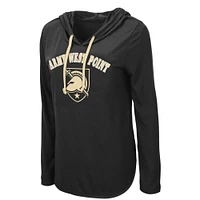 Women's Colosseum Black Army Knights My Lover Lightweight Hooded Long Sleeve T-Shirt