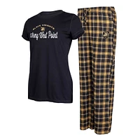 Ensemble de nuit Concepts Sport noir/or Army Black Knights Arctic pour femmes, t-shirt et pantalon en flanelle