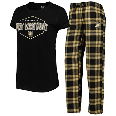 Concepts Sport Noir/Or Army Black Knights Badge T-shirt et pantalon en flanelle Ensemble de nuit