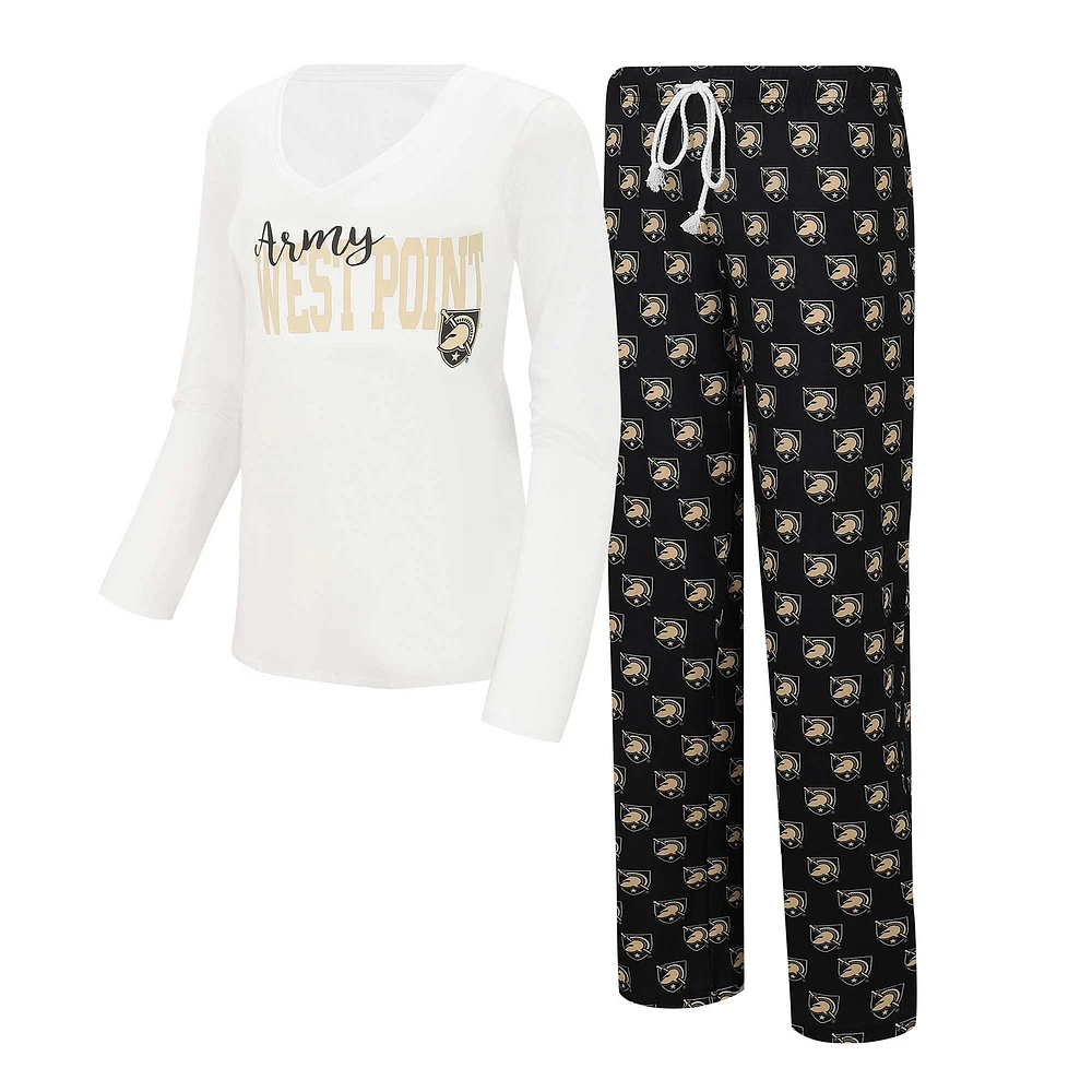 Ensemble de nuit Concepts Sport blanc/noir Army Black Knights pour femmes, t-shirt à manches longues et pantalon jauge