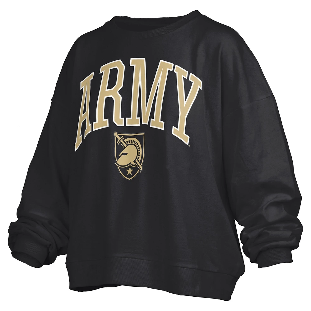 Women's Pressbox Black Army Knights Janise Arch Over Logo Waist Length Oversized Pullover Sweatshirt