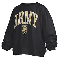 Women's Pressbox Black Army Knights Janise Arch Over Logo Waist Length Oversized Pullover Sweatshirt