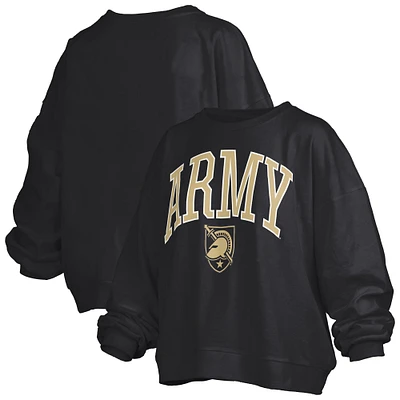 Women's Pressbox Black Army Knights Janise Arch Over Logo Waist Length Oversized Pullover Sweatshirt