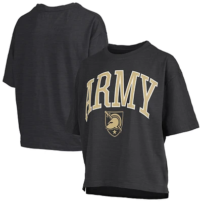Women's Pressbox Black Army Knights Nelson Arch Over Logo Waist Length Oversized Slub T-Shirt