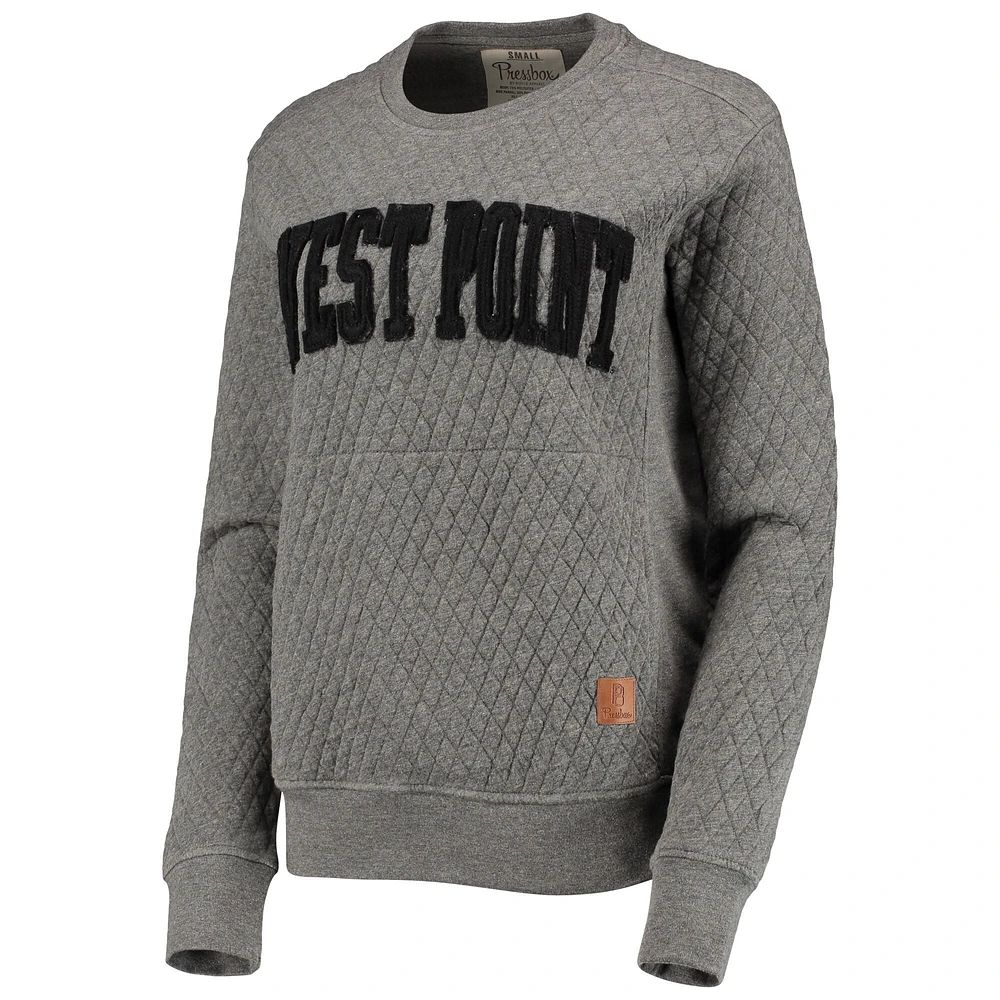 Women's Pressbox Heather Charcoal Army Black Knights Moose Quilted Pullover Sweatshirt
