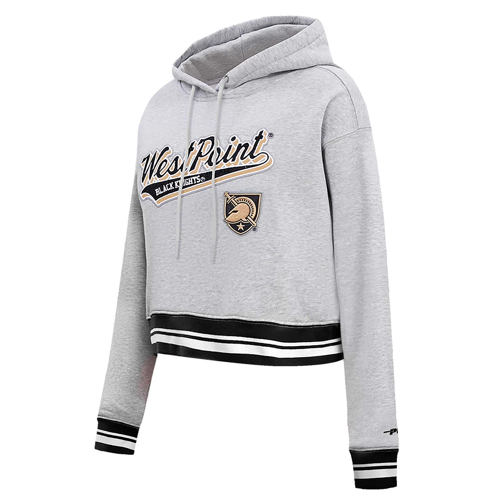 Women's Pro Standard Heather Gray Army Black Knights Script Tail Fleece Cropped Pullover Hoodie