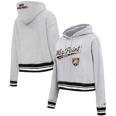 Pull à capuche court en polaire Pro Standard Heather Grey Army Black Knights Script Tail pour femmes