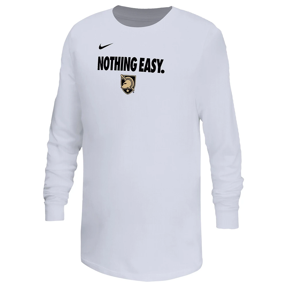 Youth Nike White Army Black Knights 2025 On-Court Bench Long Sleeve T-Shirt