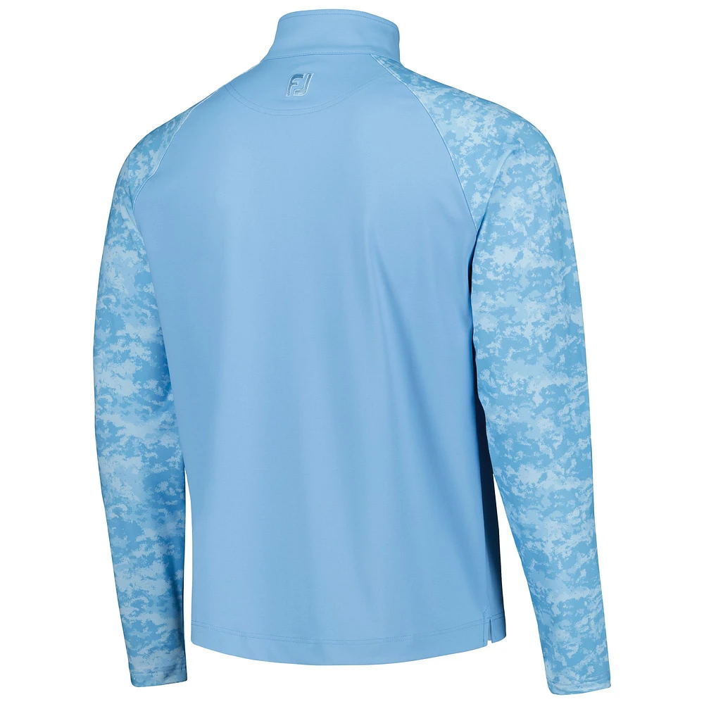 Men's FootJoy Light Blue Arnold Palmer Invitational Camo Color Block Raglan 1/4-Zip Jacket