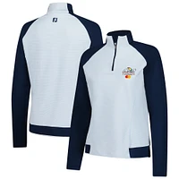Women's FootJoy White/Navy Arnold Palmer Invitational Striped Raglan Quarter-Zip Jacket