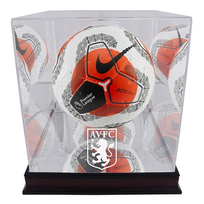 Vitrine de présentation du ballon de football avec logo de l'équipe Aston Villa en acajou