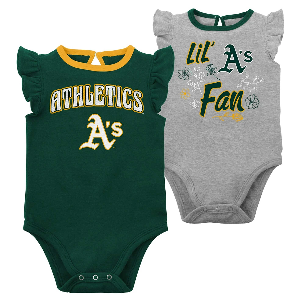 Ensemble de deux bodies Athletics Little Fan pour nouveau-né et nourrisson fille, vert/gris chiné