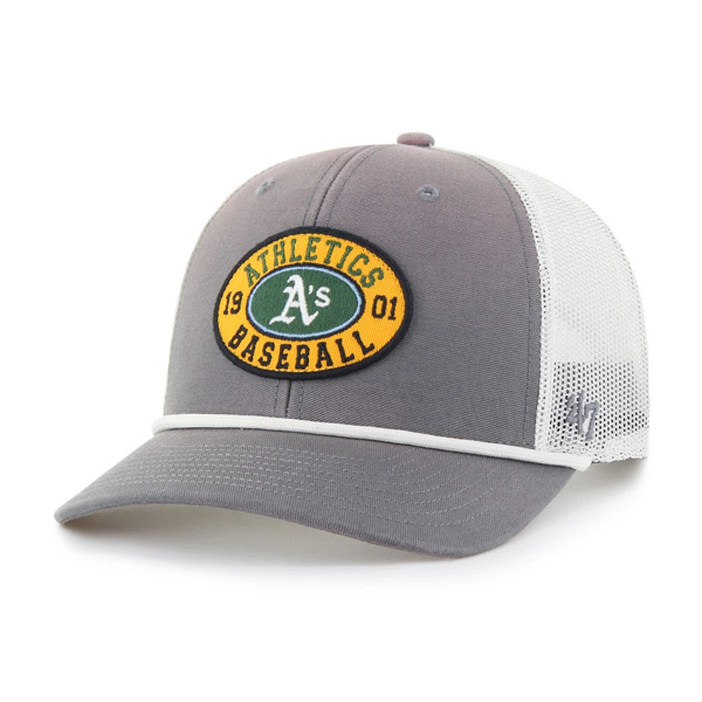 Men's '47 Gray/White Athletics Tide Sweep Rope Trucker Adjustable Hat