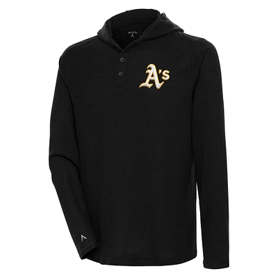Men's Antigua Black Athletics Strong Hold Long Sleeve Henley Hoodie T-Shirt