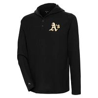 Men's Antigua Black Athletics Strong Hold Long Sleeve Henley Hoodie T-Shirt