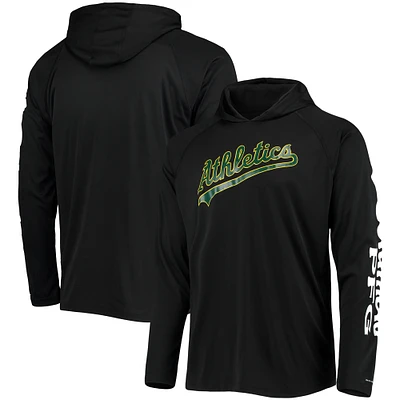 Men's Columbia Black Athletics Terminal Tackle Omni-Shade Raglan Pullover Hoodie