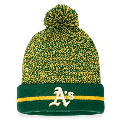 Bonnet en tricot à revers teint par points Fanatics vert/or Athletics pour homme avec pompon