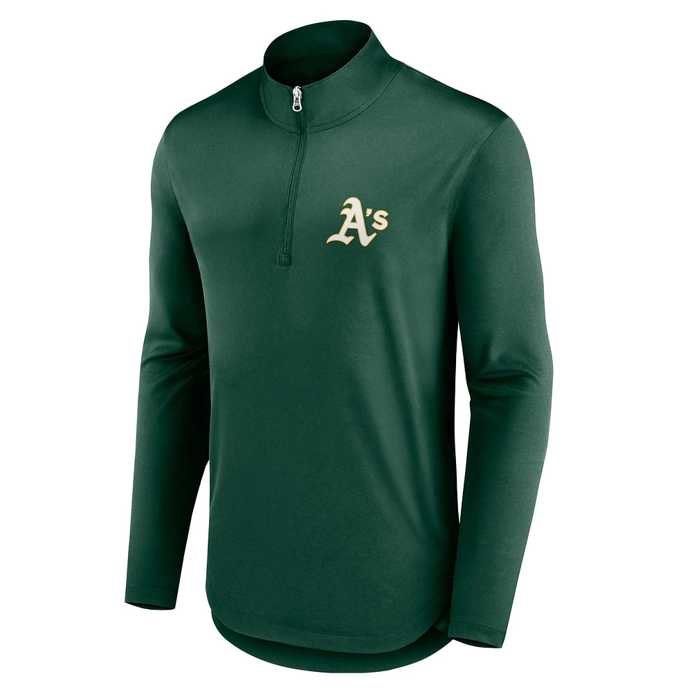 Men's Fanatics Green Athletics Quarterback Quarter-Zip Top