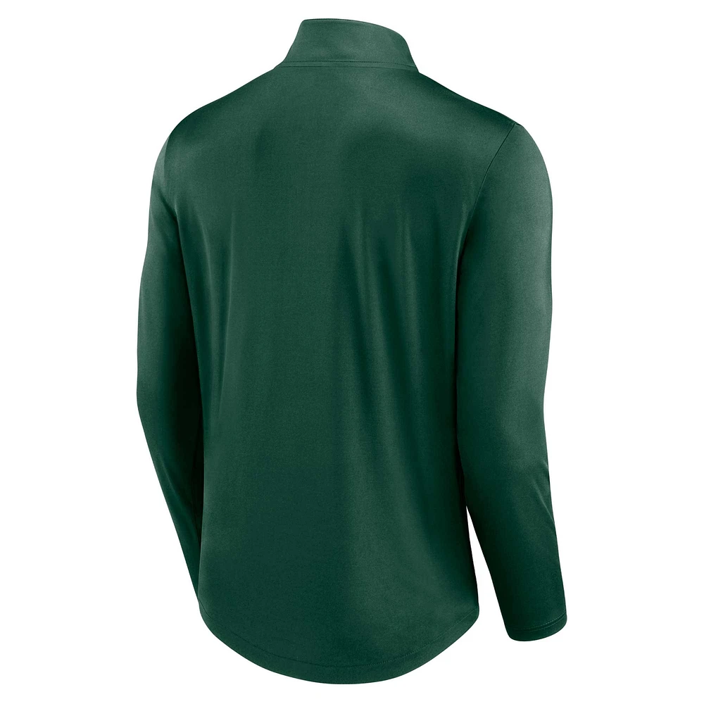 Men's Fanatics Green Athletics Quarterback Quarter-Zip Top