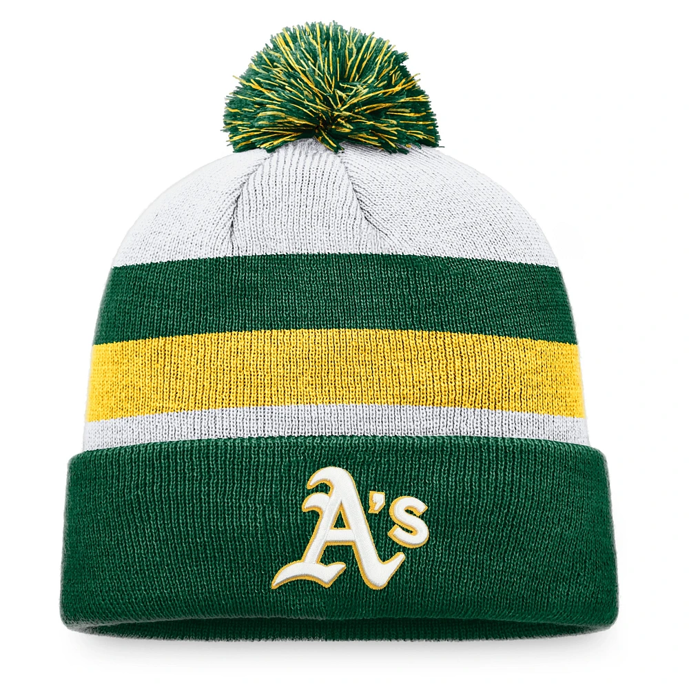 Men's Fanatics Green Athletics Stripe Cuffed Knit Hat with Pom