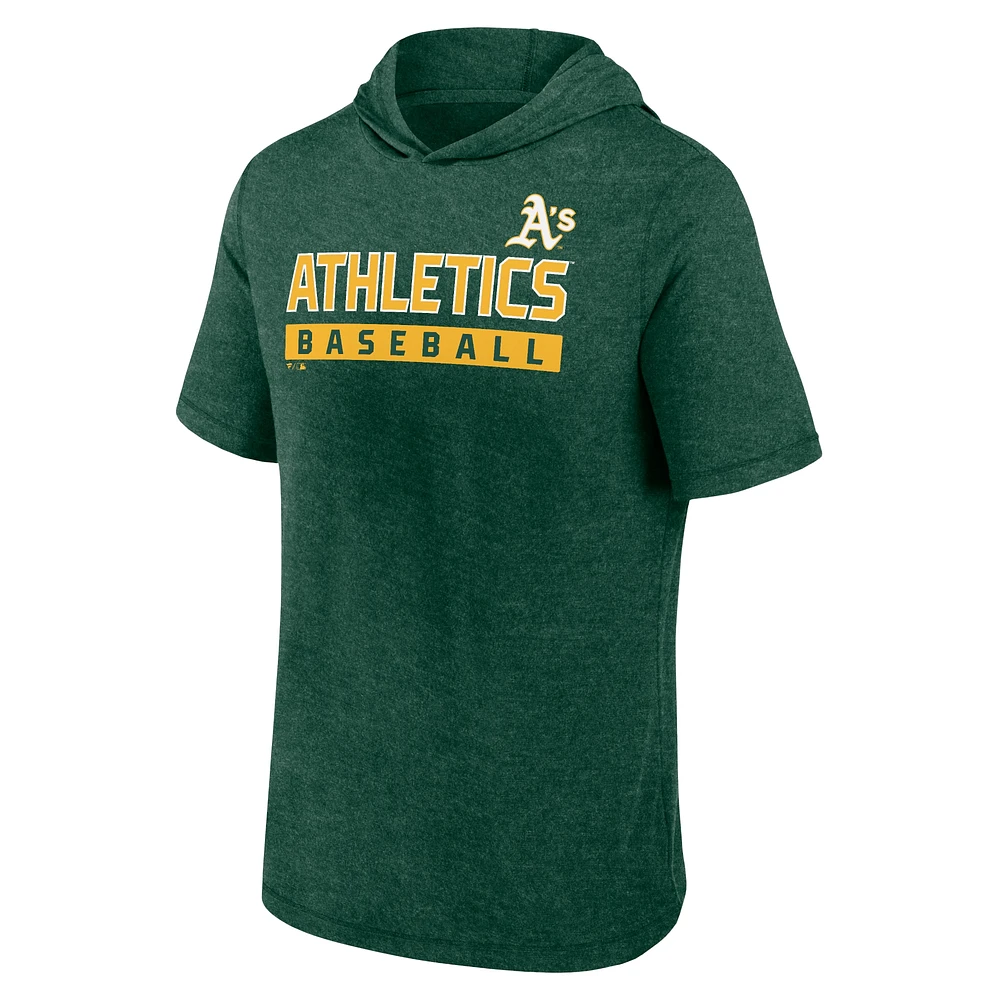 Men's Fanatics Heather Green Athletics Push Short Sleeve Pullover Hoodie