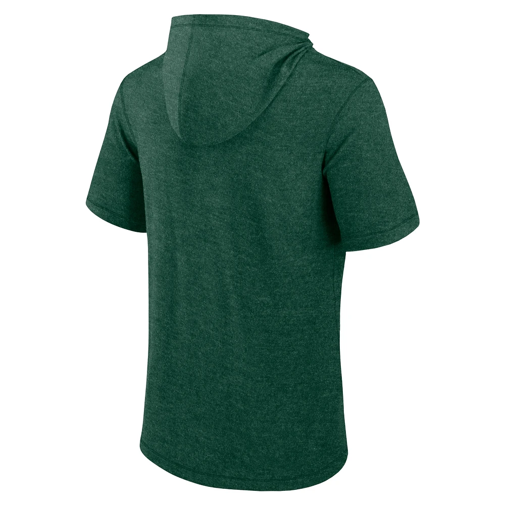 Sweat à capuche manches courtes Fanatics Heather Green Athletics Push pour hommes