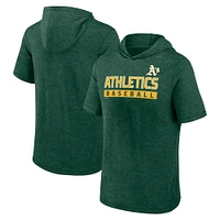 Men's Fanatics Heather Green Athletics Push Short Sleeve Pullover Hoodie