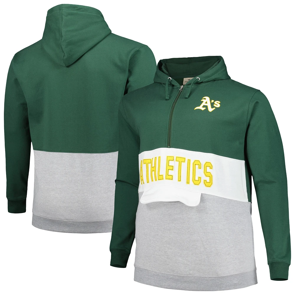 Men's Green/White Athletics Big & Tall Fleece Half-Zip Hoodie