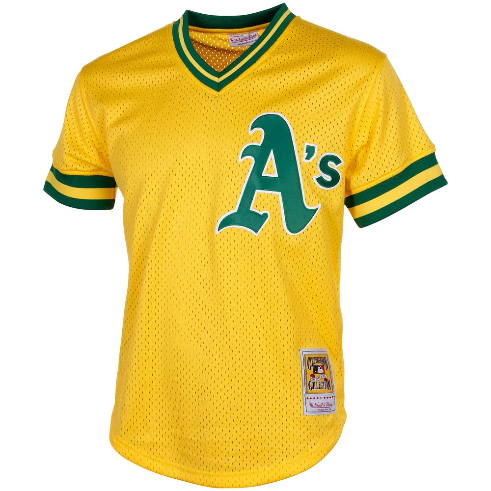 Men's Mitchell & Ness Rickey Henderson Yellow Athletics Cooperstown Mesh Batting Practice Jersey