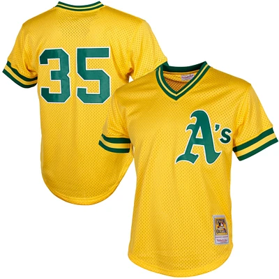 Men's Mitchell & Ness Rickey Henderson Yellow Athletics Cooperstown Mesh Batting Practice Jersey