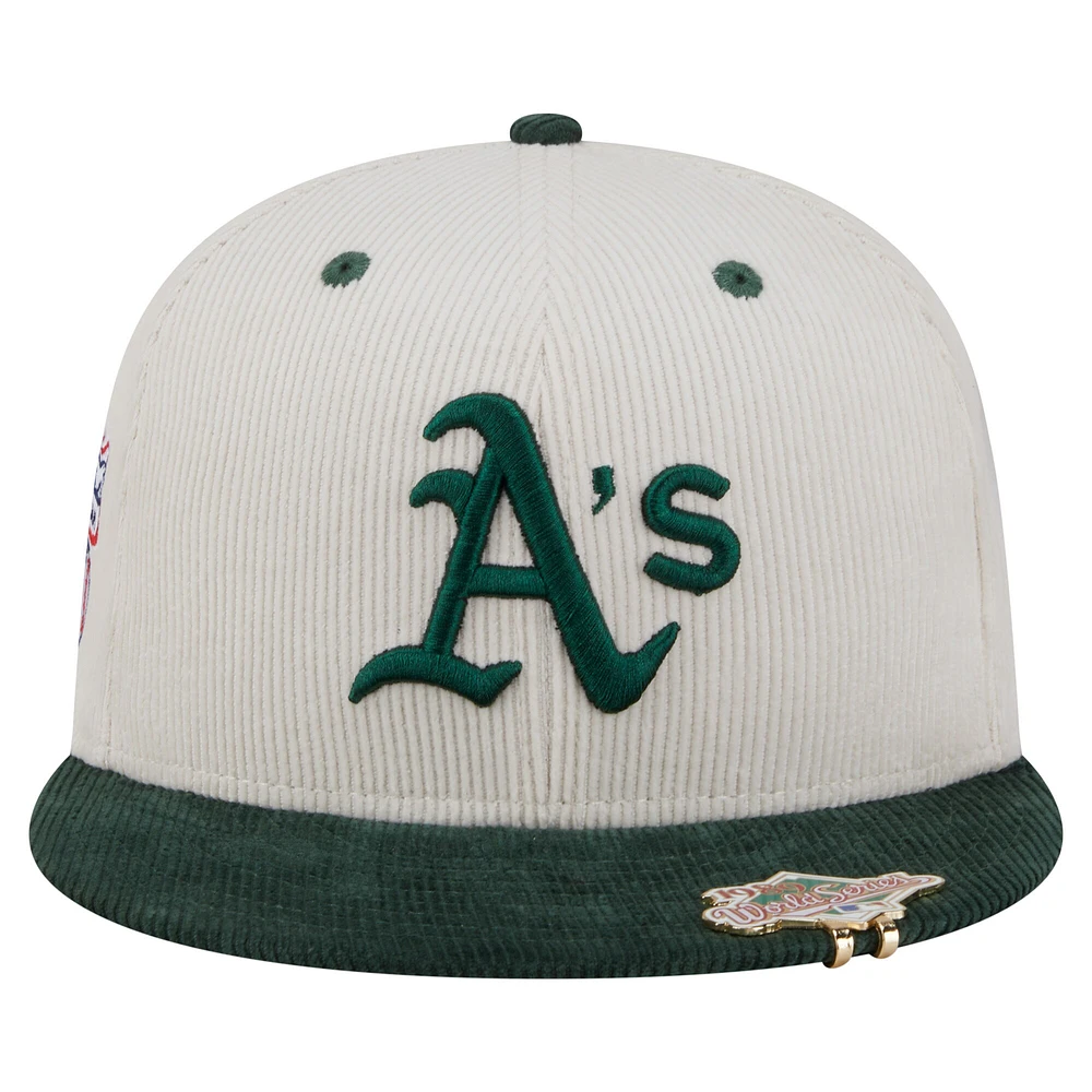 Men's New Era Cream/Dark Green Athletics Two-Tone Corduroy 59FIFTY Fitted Hat