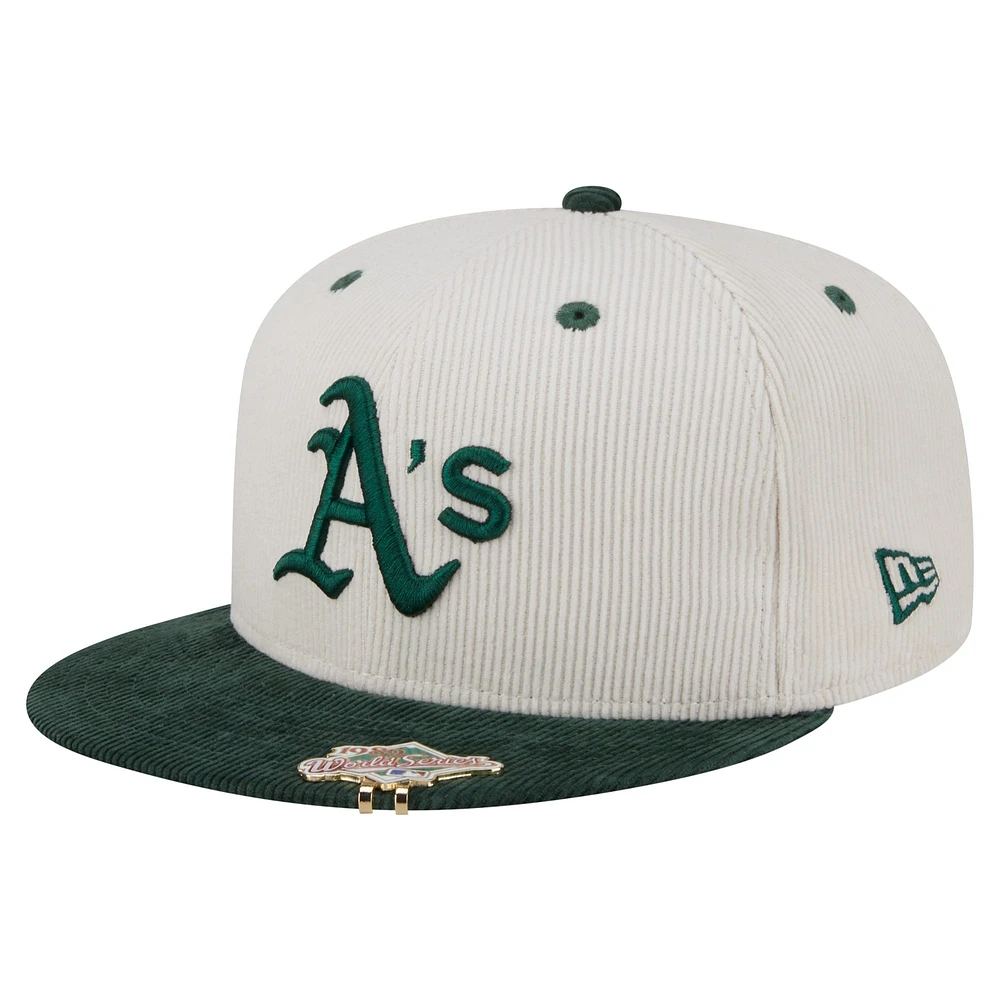 Men's New Era Cream/Dark Green Athletics Two-Tone Corduroy 59FIFTY Fitted Hat