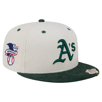 Men's New Era Cream/Dark Green Athletics Two-Tone Corduroy 59FIFTY Fitted Hat