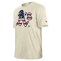 Men's New Era Cream Athletics Americana Flag Fill T-Shirt