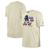 Men's New Era Cream Athletics Americana Flag Fill T-Shirt