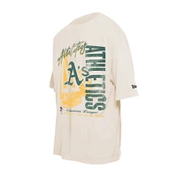 Men's New Era Cream Athletics Cooperstown Collection Oversized Throwback Distressed T-Shirt