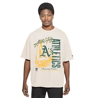 Men's New Era Cream Athletics Cooperstown Collection Oversized Throwback Distressed T-Shirt