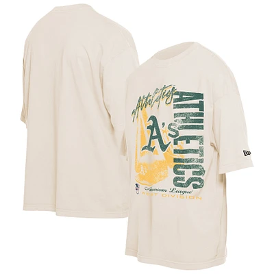 Men's New Era Cream Athletics Cooperstown Collection Oversized Throwback Distressed T-Shirt