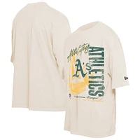 Men's New Era Cream Athletics Cooperstown Collection Oversized Throwback Distressed T-Shirt