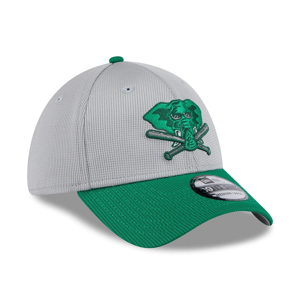 Men's New Era  Gray/Green Athletics 2025 Batting Practice 39THIRTY Flex Hat