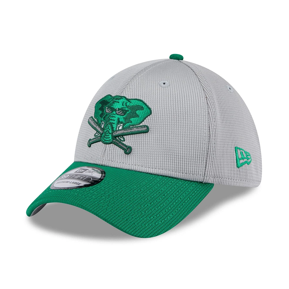 Men's New Era  Gray/Green Athletics 2025 Batting Practice 39THIRTY Flex Hat