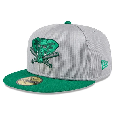 Men's New Era  Gray/Green Athletics 2025 Batting Practice 59FIFTY Fitted Hat