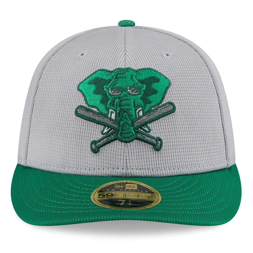 Casquette d'entraînement au bâton à profil bas 59FIFTY Athletics 2025 de New Era pour homme, gris/vert