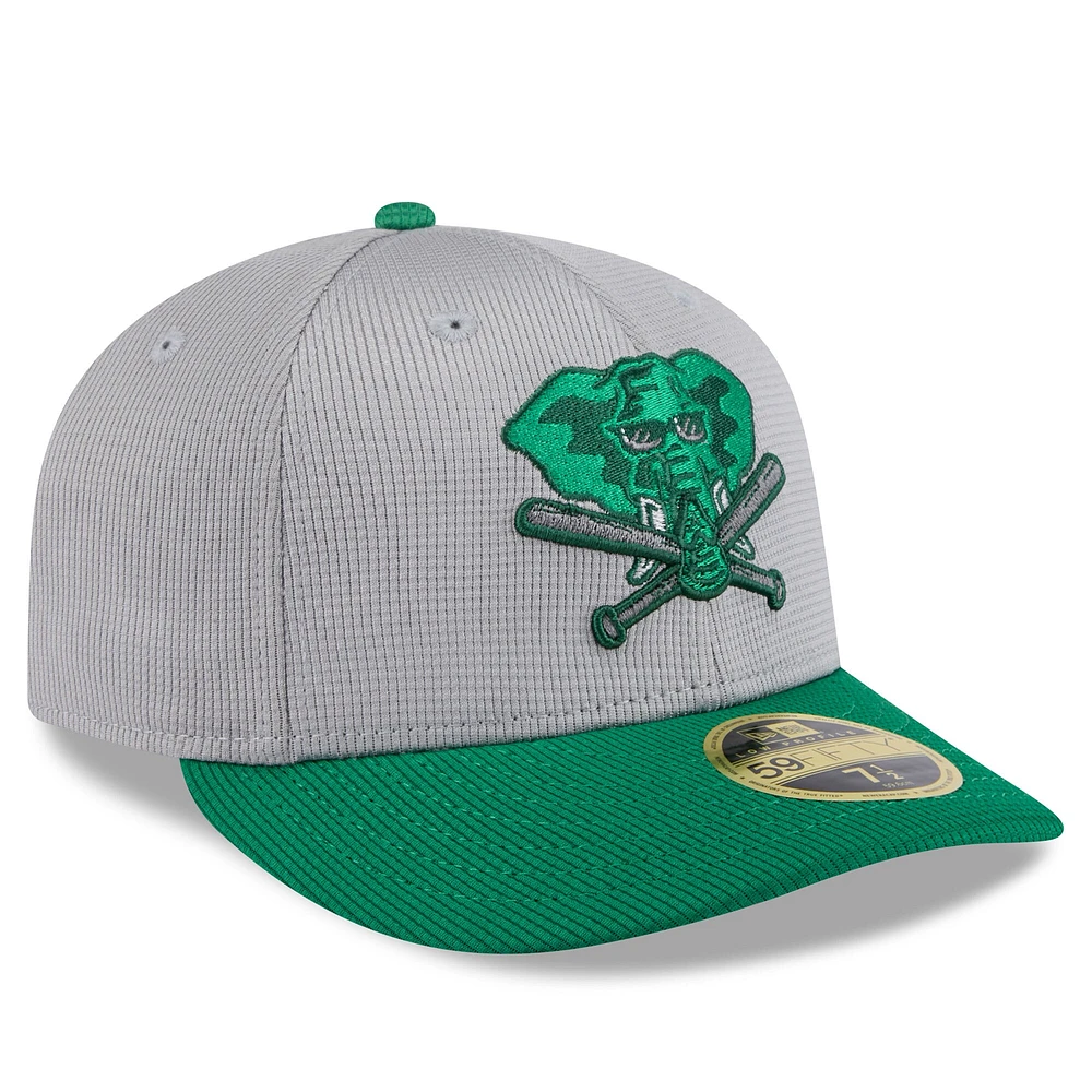 Casquette d'entraînement au bâton à profil bas 59FIFTY Athletics 2025 de New Era pour homme, gris/vert