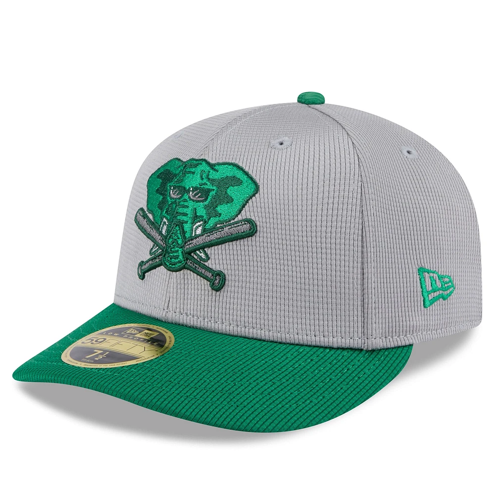 Casquette d'entraînement au bâton à profil bas 59FIFTY Athletics 2025 de New Era pour homme, gris/vert