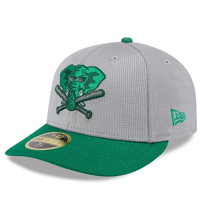 Casquette d'entraînement au bâton à profil bas 59FIFTY Athletics 2025 de New Era pour homme, gris/vert