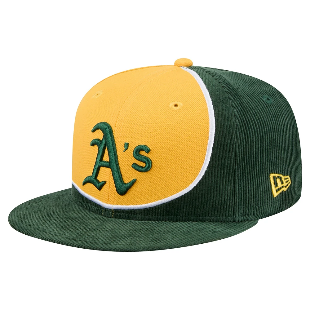 Casquette snapback en velours côtelé vert/doré Athletics Retro Split de New Era pour homme
