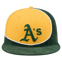 Casquette snapback en velours côtelé vert/doré Athletics Retro Split de New Era pour homme