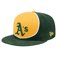 Casquette snapback en velours côtelé vert/doré Athletics Retro Split de New Era pour homme